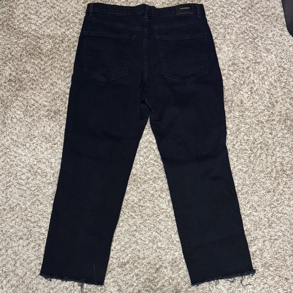 Express Black Straight Leg Jeans — Raw Hem
